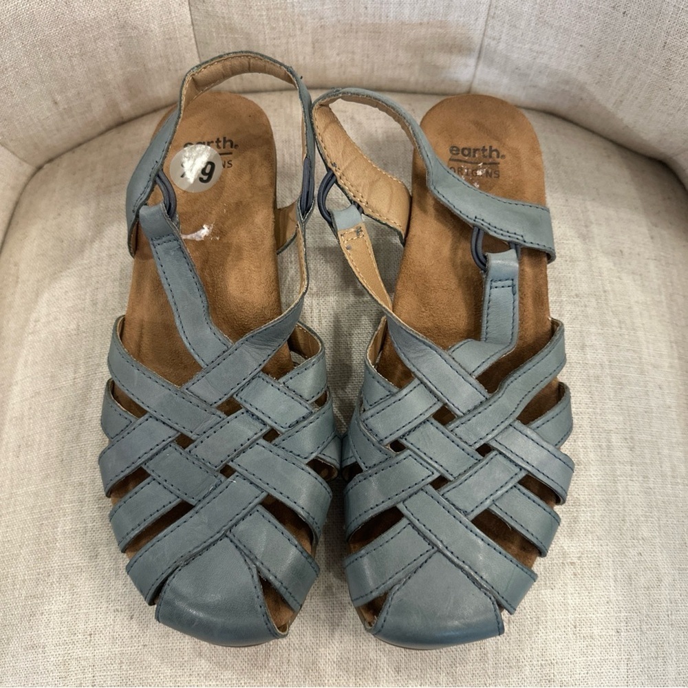 Earth Origins Berri Sandals Women's 6.5 Blue Sling Back Hippie Comfort Bohemian